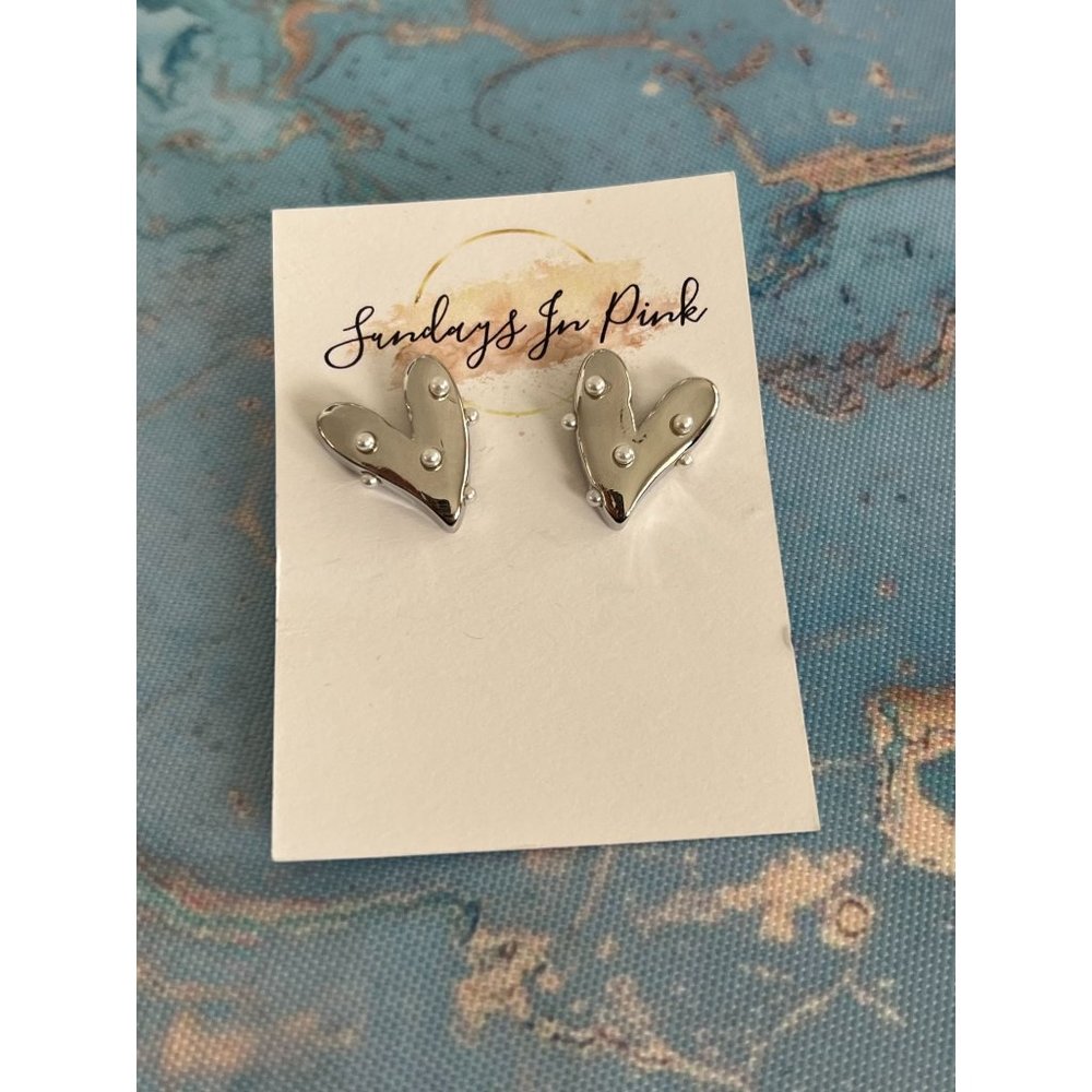 SILVER Tone Pearlized Statement Earrings NEW